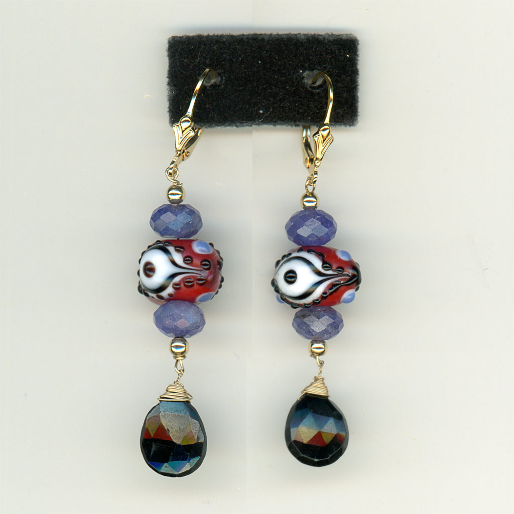 Rose Bead And Gemstone Earrings