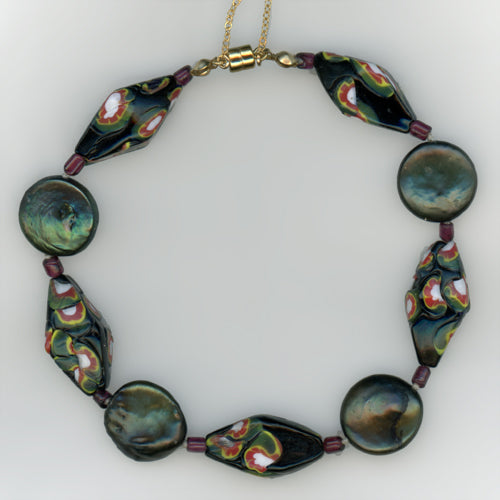 Bracelet — Pearl-Millefiori-Garnet