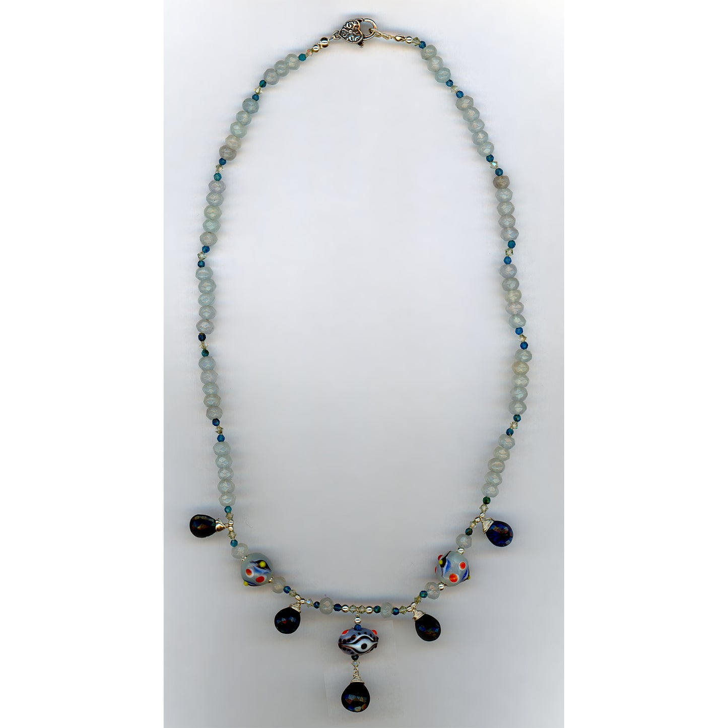 Yemaya — Tibetan Eye Bead, Aquamarine and Apatite Necklace