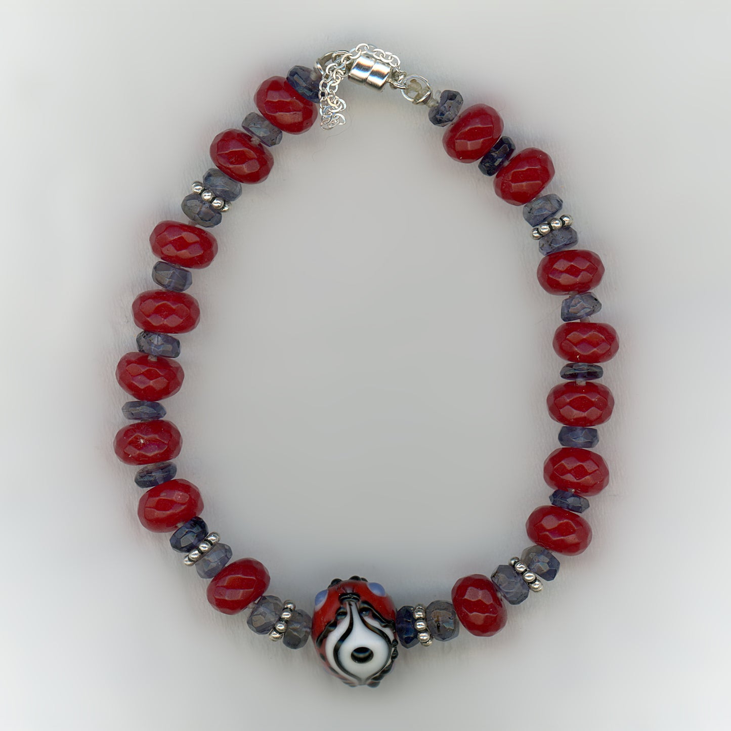 Tibetan Eye Bead with Garnet & Iolite
