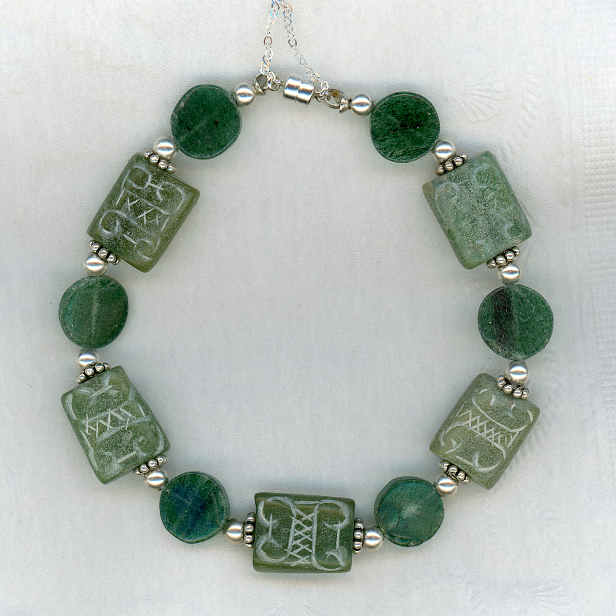 Jade, Aventurine & Sterling Silver Bracelet
