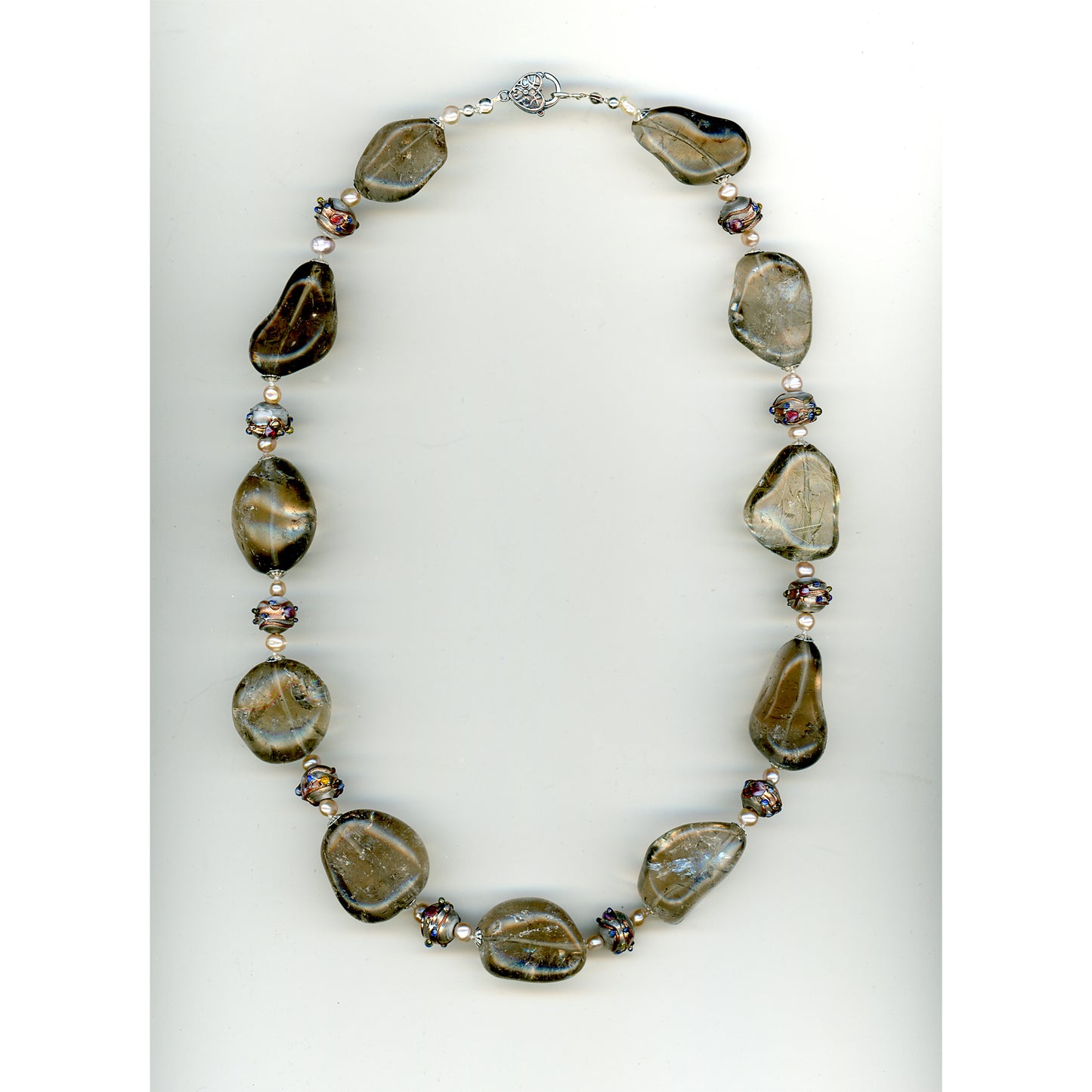 Smoky Quartz and Rose Bead Necklace