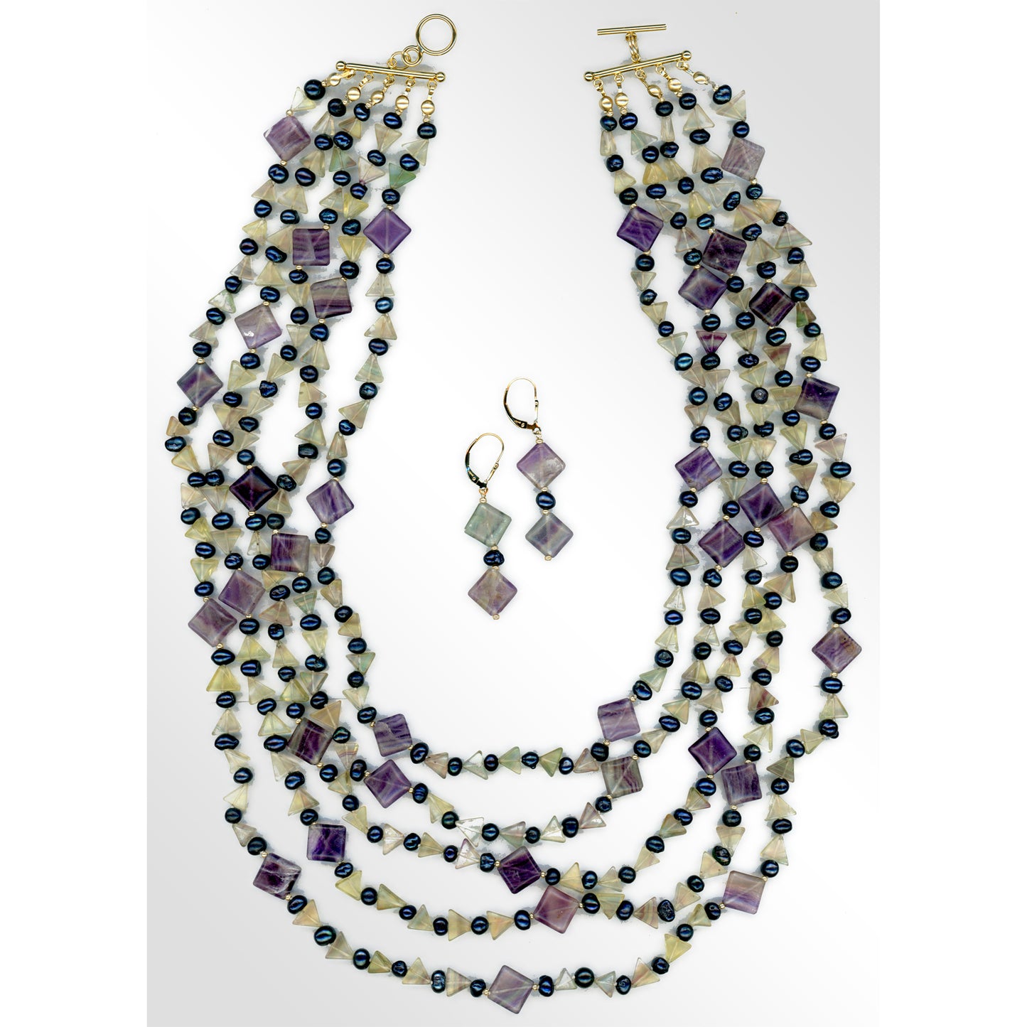 Cleopatra Fluorite and Pearl Necklace Set