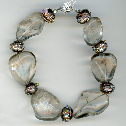 Smoky Quartz and Rose Bead Bracelet