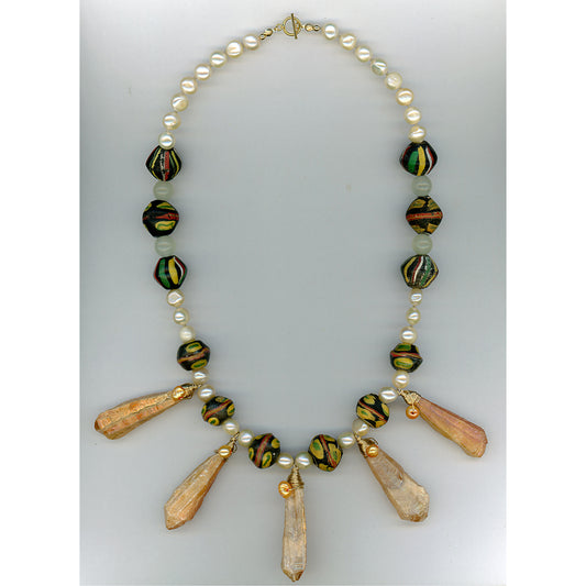Malkia — Druzy Quartz and King Bead Necklace