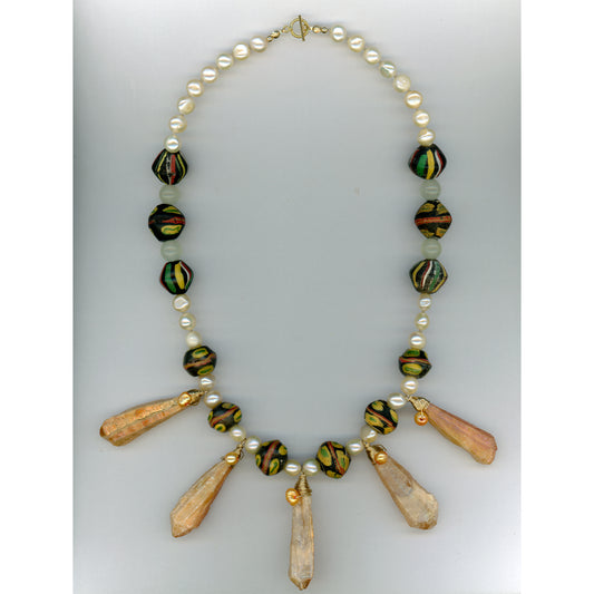 Malkia — King Bead And Druzy Quartz Necklace