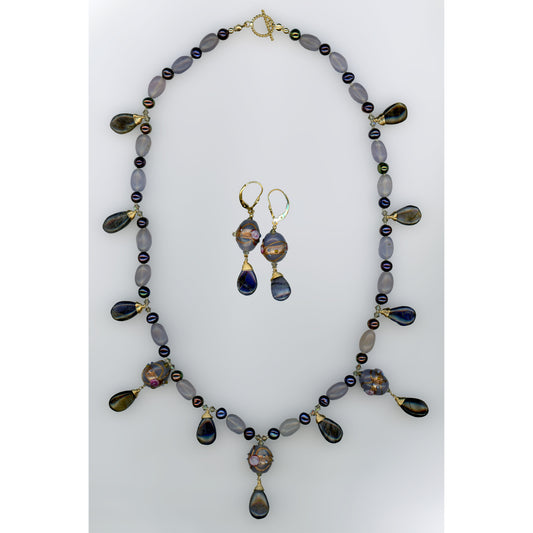 Lavender Blue — Iolite and Rose Bead Necklace Set