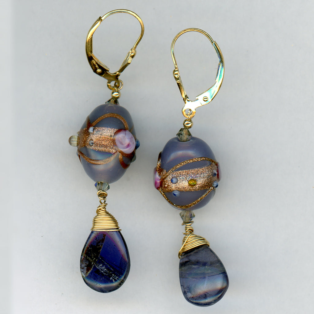 Lavender Blue — Iolite and Rose Bead Necklace Set