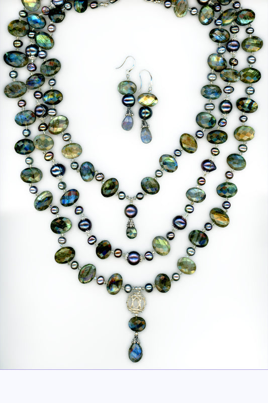 Empress of the Night — Labradorite and Pearl Necklace Set