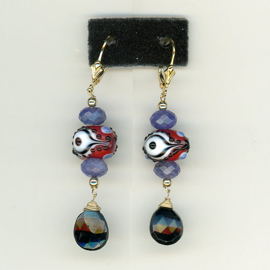 Rose Bead And Gemstone Earrings