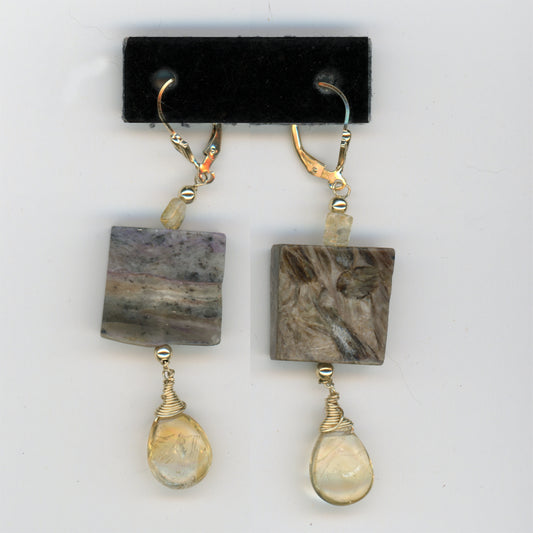 Charoite and Citrine Earrings