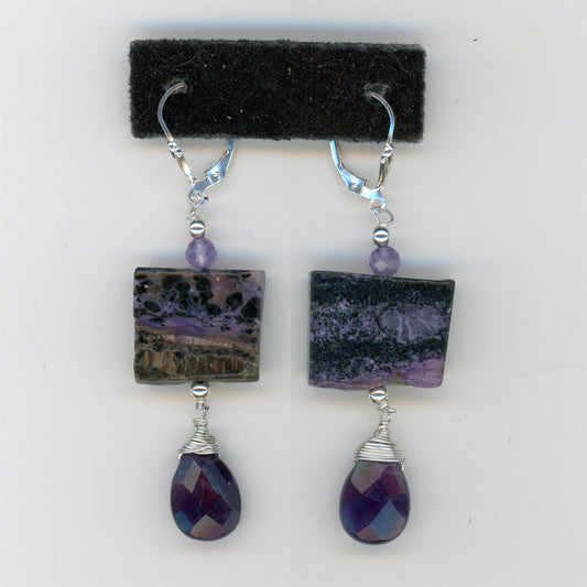 Charoite and Amethyst Earrings