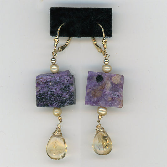 Charoite and Citrine Earrings