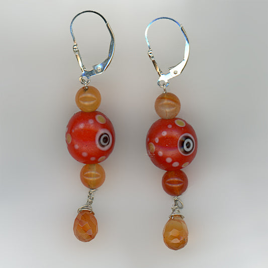 Tibetan Eye Bead and Carnelian Earrings