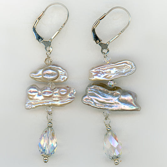 Stick Pearl and Crystal Earrings