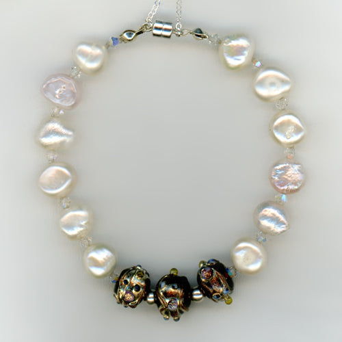 Pearl and Rose Bead Bracelet