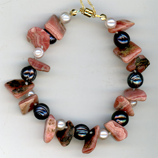 Rhodocrosite and Pearl Bracelet