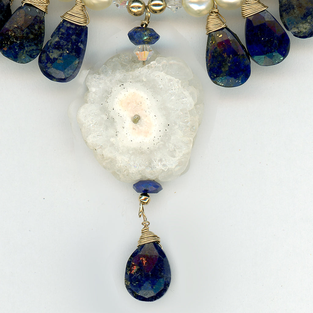 Petite Bleu — Lapis Lazuli, Pearl and Solar Quartz Necklace