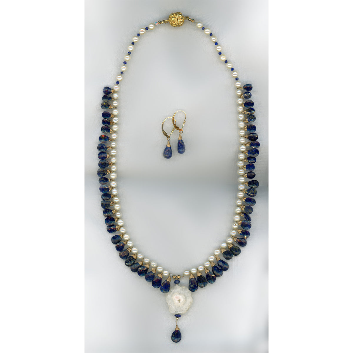Petite Bleu — Lapis Lazuli, Pearl and Solar Quartz Necklace