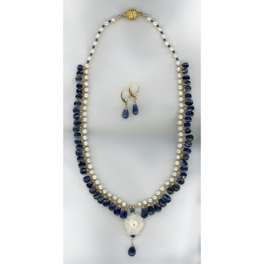 Petite Bleu — Lapis Lazuli, Pearl and Solar Quartz Necklace