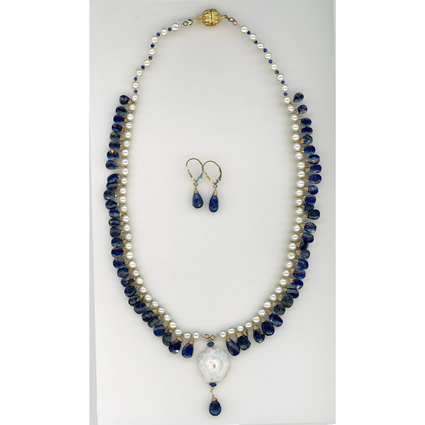 Petite Bleu — Lapis Lazuli, Pearl and Solar Quartz Necklace