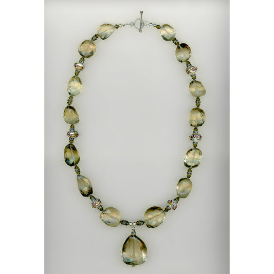 Quartz Queen — Lemon Quartz and Rose Bead Necklace
