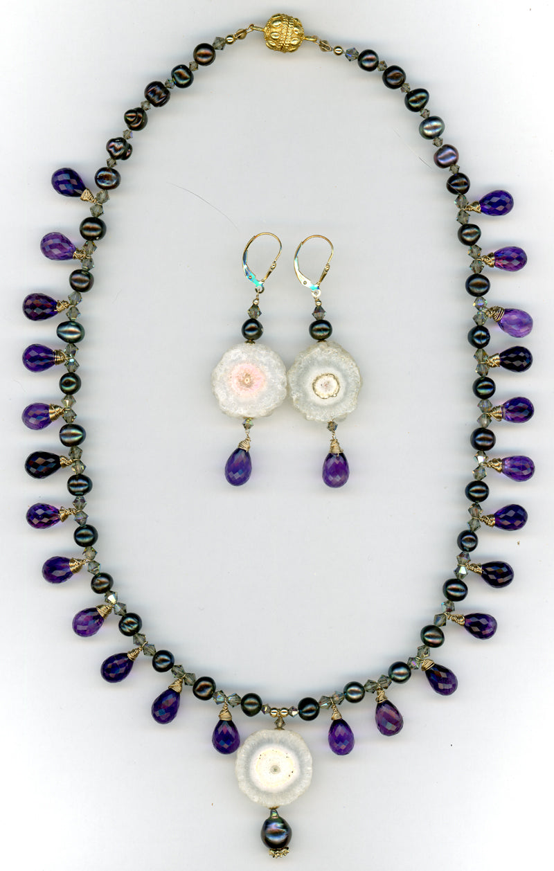 Aurora Amethyst Solar Quartz & Pearl Set