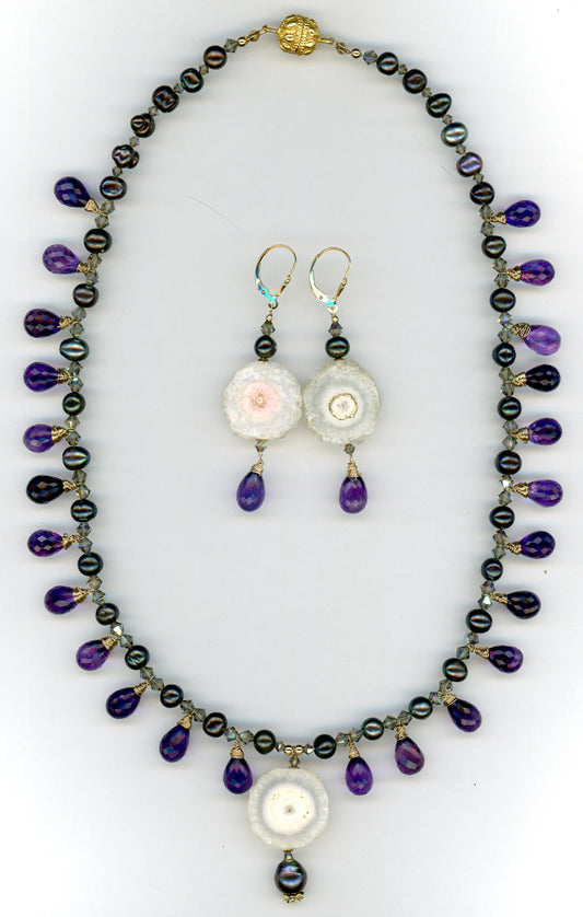Aurora Amethyst Solar Quartz & Pearl Set