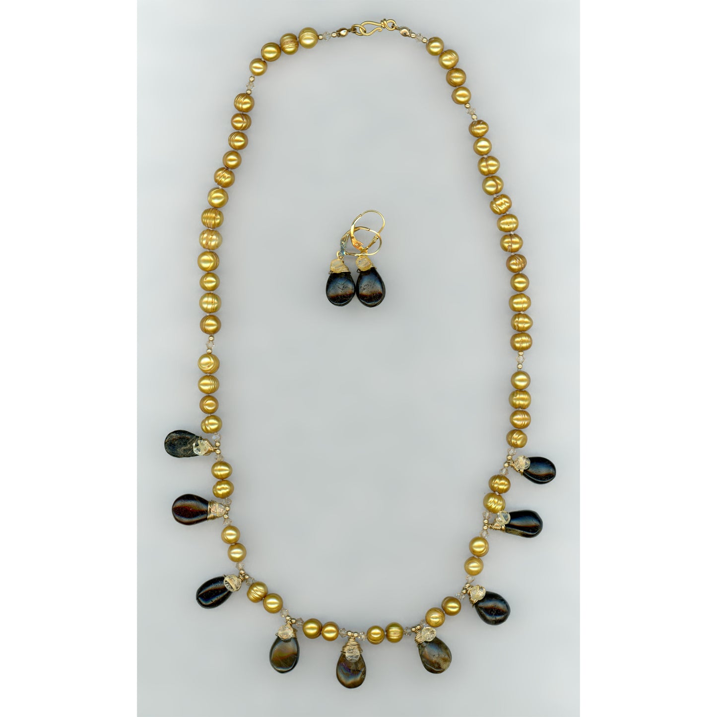 Iolite and Pearl Necklace and Earrings