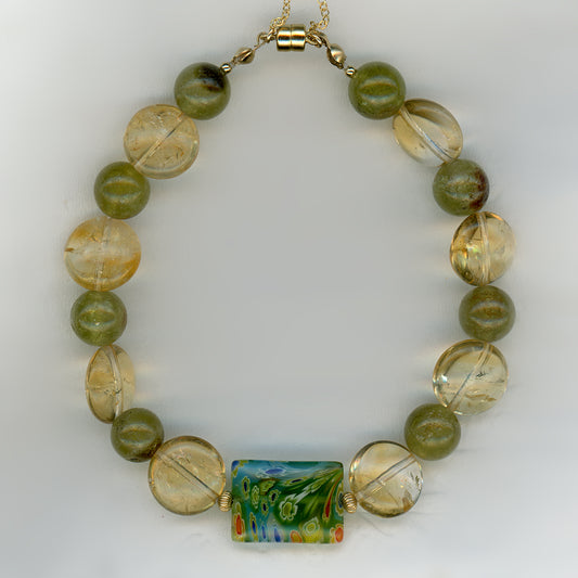 Millifiori with Green Garnet & Citrine