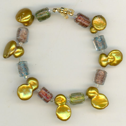 Twinned Pearl and Gold Dust Bead Bracelet