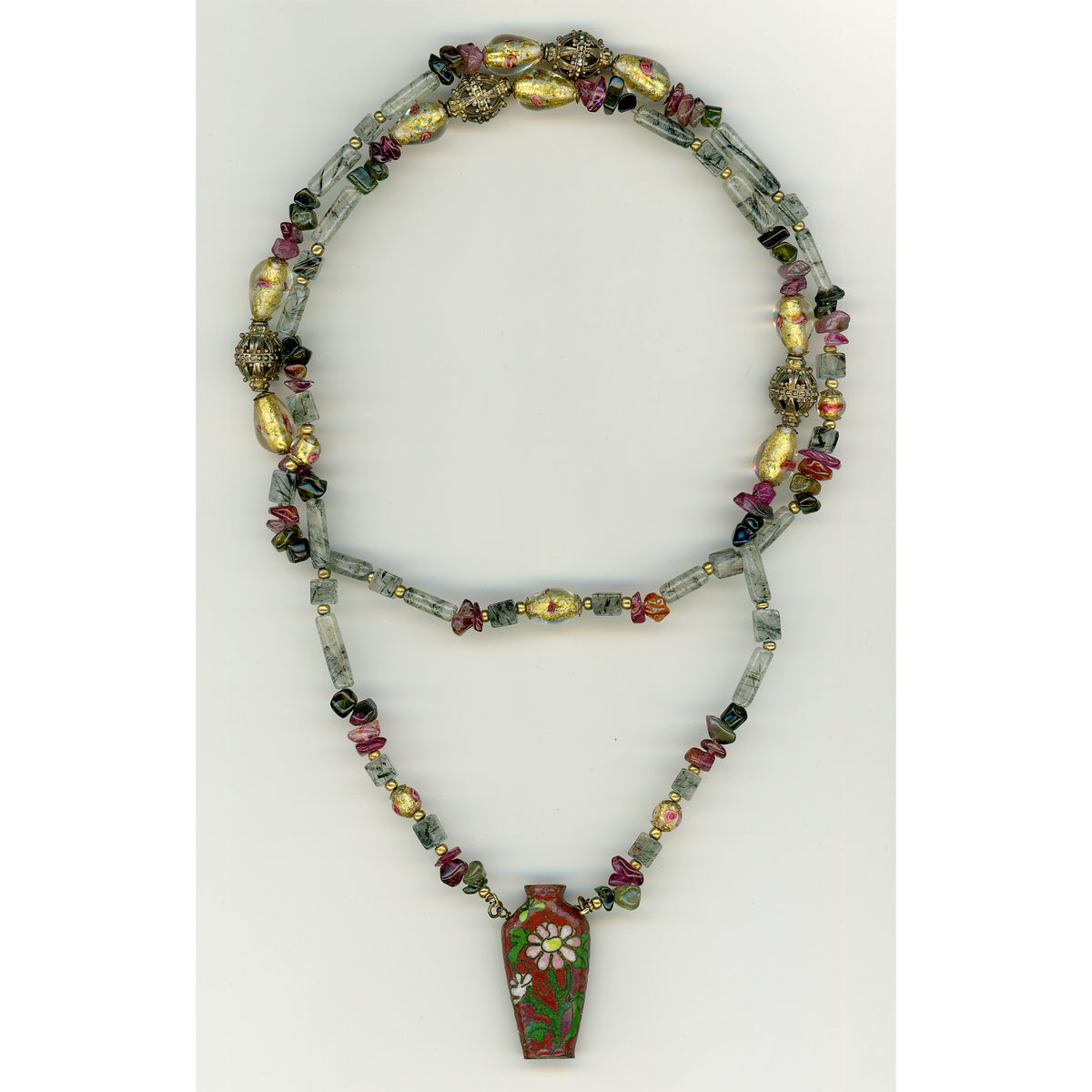 Antique Snuff Bottle & Tourmaline Necklace