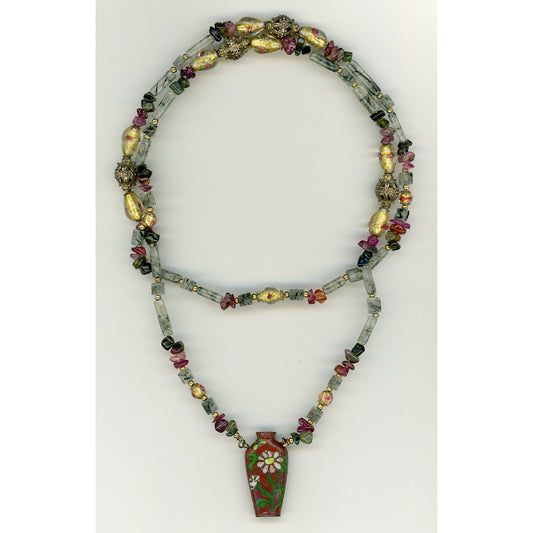 Antique Snuff Bottle & Tourmaline Necklace