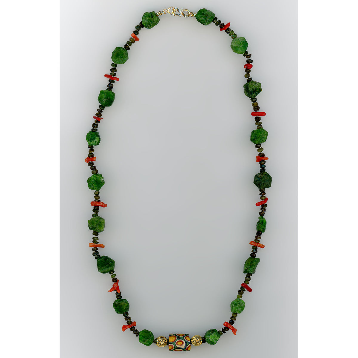 Green Dream — Russian Diopside and Red Coral Necklace