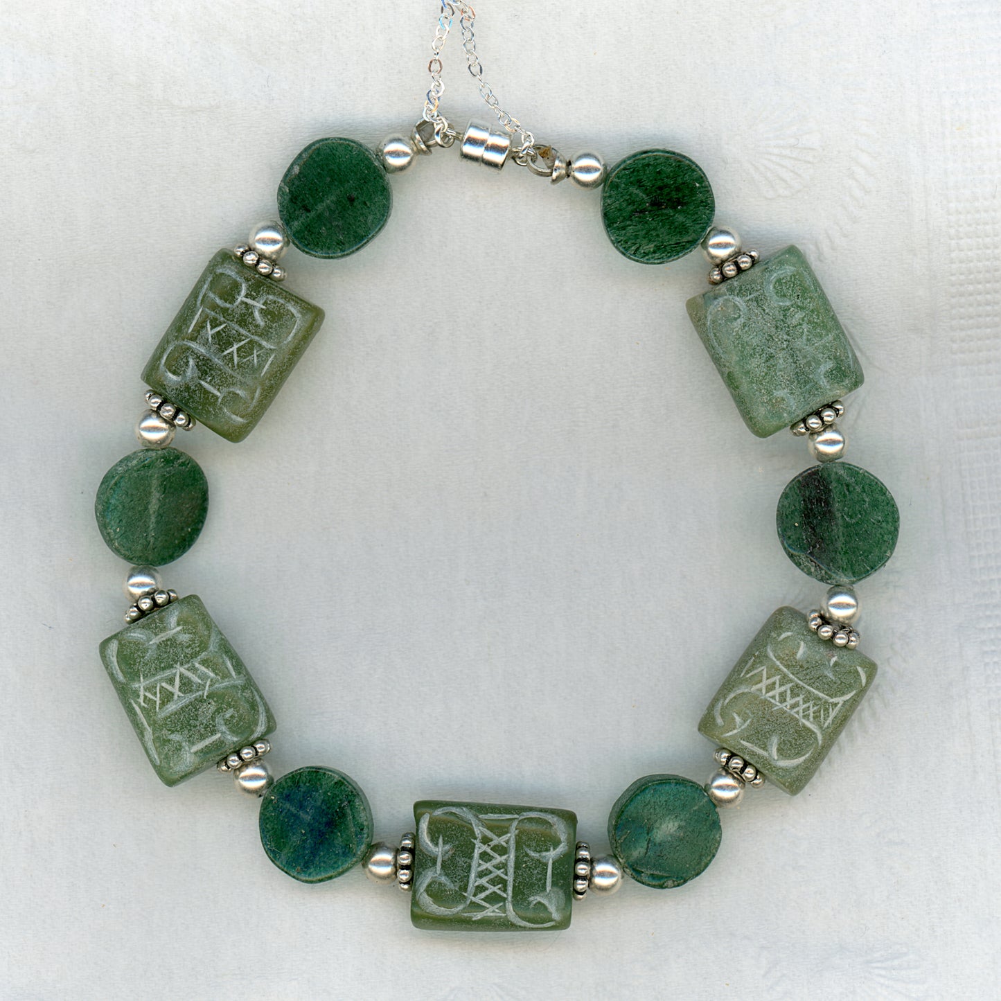 Jade, Aventurine & Sterling Silver Bracelet