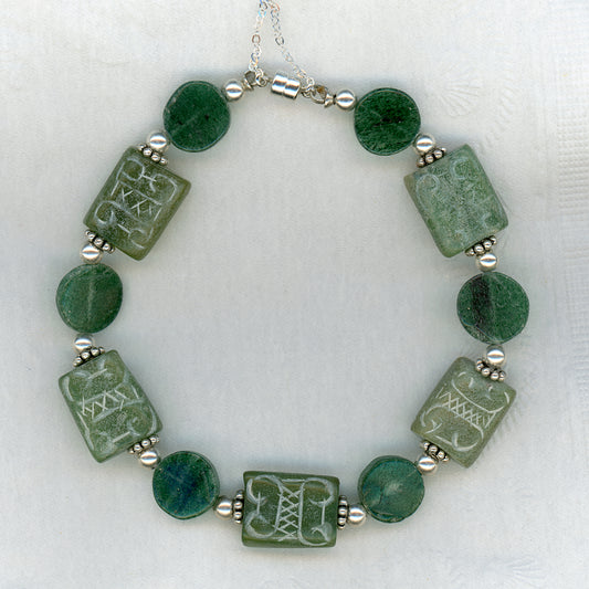 Jade, Aventurine & Sterling Silver Bracelet