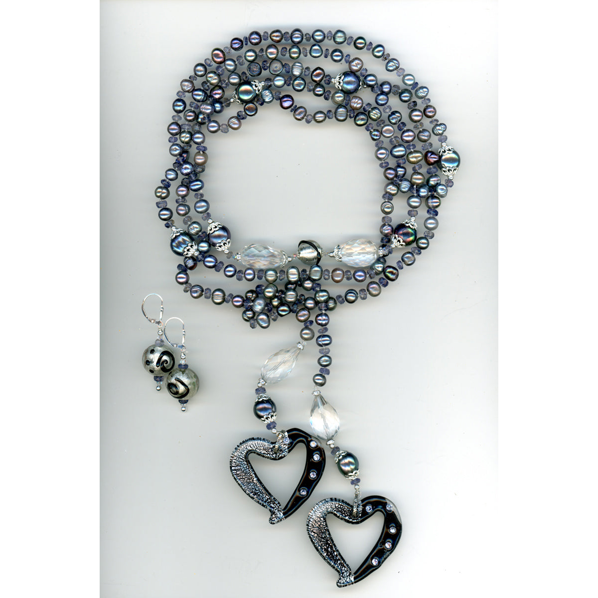 Black Heart & Pearl Lariat