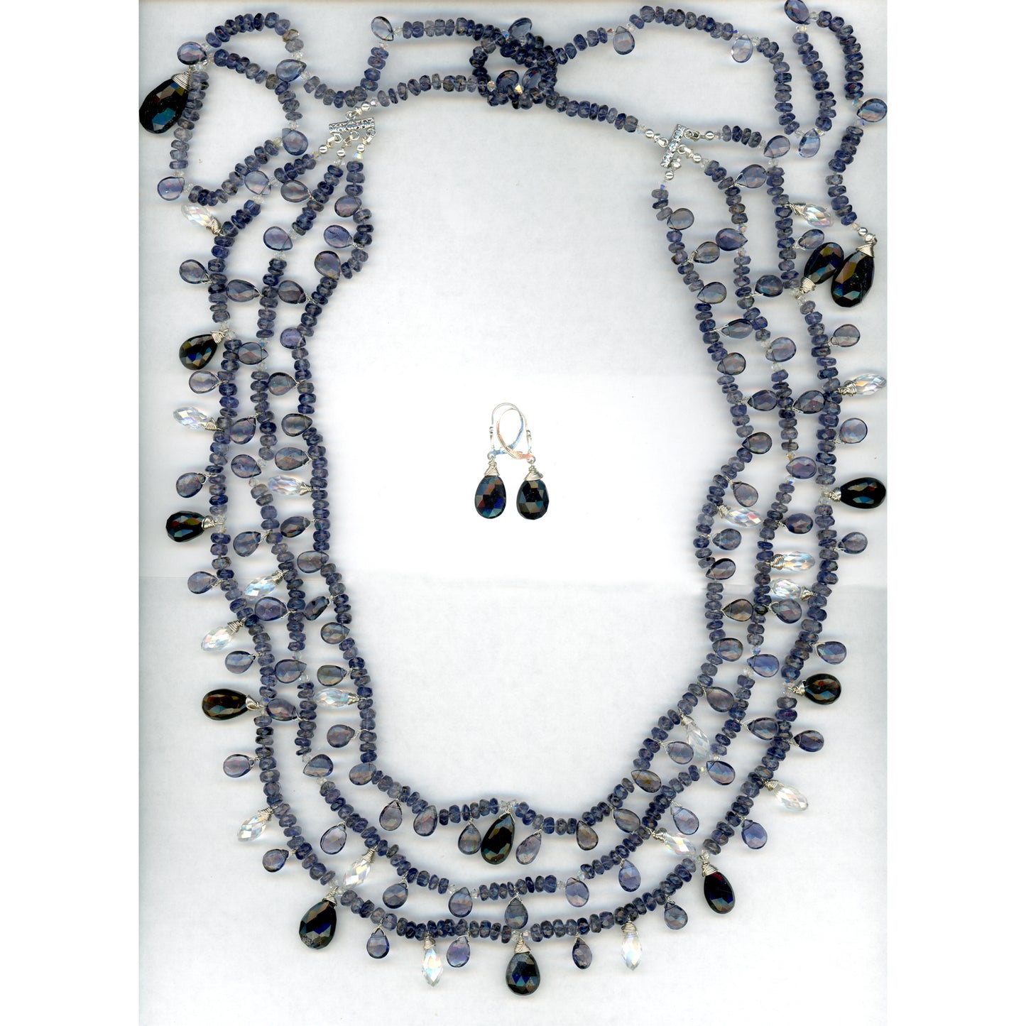 Iolite and Crystal Bib Necklace