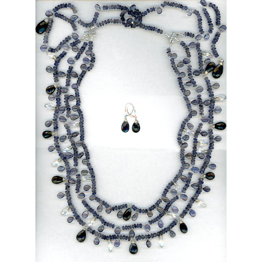 Iolite and Crystal Bib Necklace