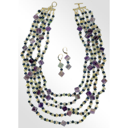 Cleopatra Fluorite and Pearl Necklace Set