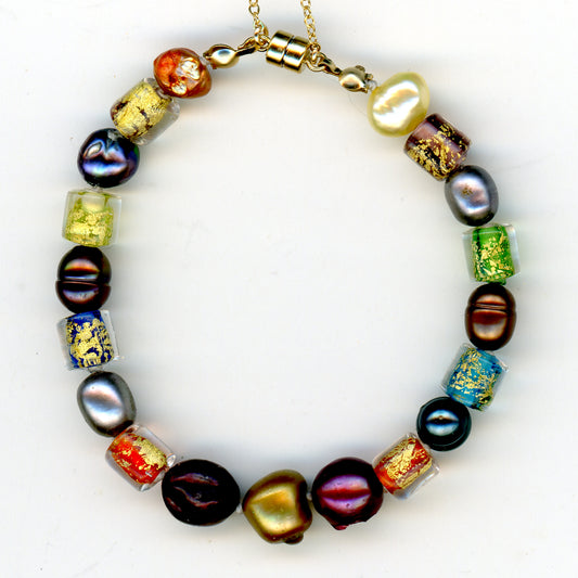 Gold Foil and Pearl Bracelet