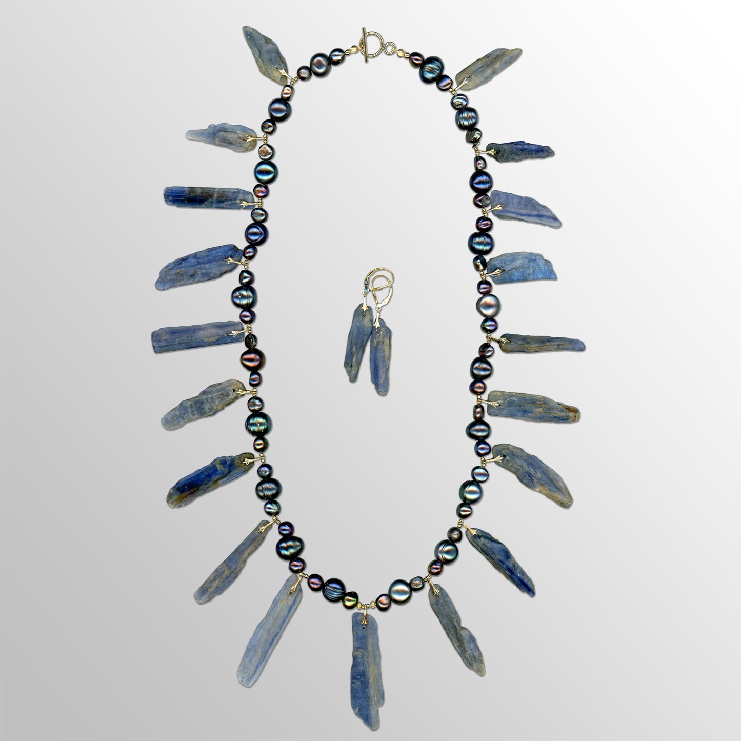 Kyanite and Black Pearl Necklace