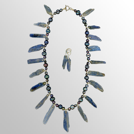 Kyanite and Black Pearl Necklace