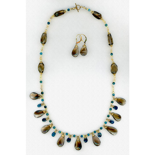 Queen of the Nile — Smoky Quartz, Apatite and Welo Opal Necklace Set